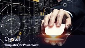  Presentation with wireless electricity - Slide deck with businessman using wireless mouse mixed background and a  colored foreground