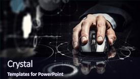  Presentation with wireless - Colorful presentation design enhanced with businessman using wireless mouse mixed backdrop and a  colored foreground