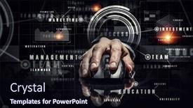  Presentation with wireless - PPT theme having businessman using wireless mouse mixed media background and a wine colored foreground