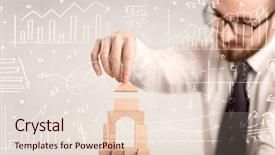  Presentation with wooden building blocks - PPT theme having businessman using wooden building blocks background and a lemonade colored foreground