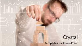  Presentation with wooden building blocks - Presentation design enhanced with businessman using wooden building blocks background and a lemonade colored foreground