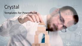  Presentation with wooden building blocks - Slide deck having businessman using wooden building blocks background and a  colored foreground