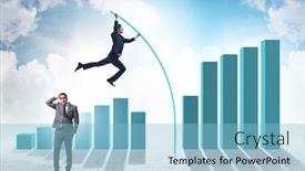  Presentation with vault - Amazing PPT theme having businessman-vault-jumping-over-bar backdrop and a light blue colored foreground