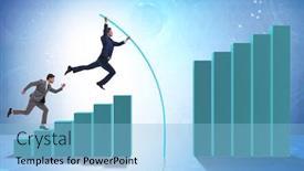  Presentation with vault - Amazing PPT theme having businessman-vault-jumping-over-bar backdrop and a light blue colored foreground