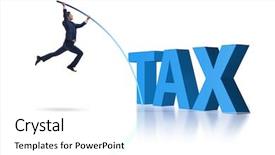  Presentation with vault - Slide deck consisting of businessman vault jumping over tax background and a white colored foreground
