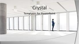  Presentation with empty - Cool new slides with businessman visiting empty office space backdrop and a  colored foreground