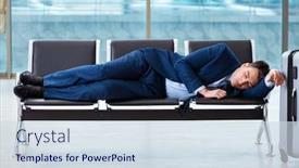  Presentation with plane - Audience pleasing PPT theme consisting of businessman waiting at the airport backdrop and a sky blue colored foreground