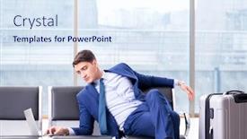  Presentation with waiting - Cool new presentation design with businessman waiting at the airport for his plane in business cla backdrop and a sky blue colored foreground