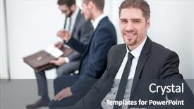  Presentation with waiting - Cool new slides with businessman waiting for a meeting backdrop and a tawny brown colored foreground