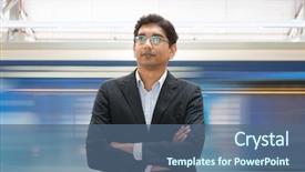  Presentation with train railway - Audience pleasing slides consisting of businessman waiting train at railway backdrop and a ocean colored foreground