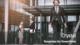  Presentation with suitcase - Cool new presentation theme with businessman walking in office premises backdrop and a dark gray colored foreground