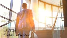  Presentation with flare - Beautiful slides featuring businessman-walking-in-staircase backdrop and a coral colored foreground