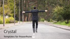  Presentation with walking - Colorful PPT theme enhanced with businessman walking in the road backdrop and a light gray colored foreground