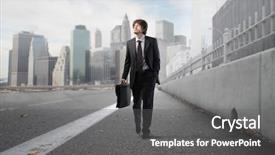  Presentation with city street - Theme with businessman walking on a city background and a gray colored foreground