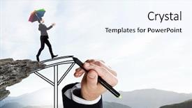  Presentation with gap - Amazing slides having businessman walking on drawn bridge backdrop and a sky blue colored foreground