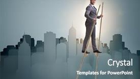  Presentation with standing out in the crowd - Colorful theme enhanced with businessman walking on stilts - standing backdrop and a gray colored foreground