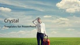  Presentation with tired - Slide set featuring businessman walking through green field background and a light gray colored foreground