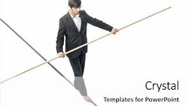  Presentation with walking - Presentation design with businessman walking a tightrope - isolated background and a white colored foreground
