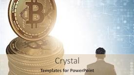  Presentation with bitcoins - Audience pleasing theme consisting of businessman-walking-towards-bitcoins backdrop and a coral colored foreground