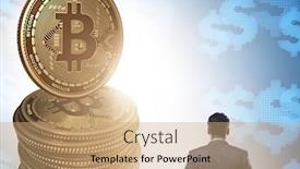  Presentation with bitcoins - Slide deck consisting of businessman-walking-towards-bitcoins background and a coral colored foreground