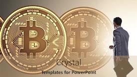  Presentation with bitcoins - Presentation theme featuring businessman-walking-towards-bitcoins background and a coral colored foreground