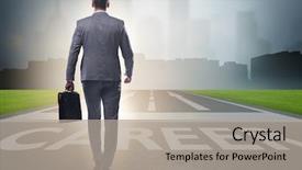  Presentation with career - Slide deck enhanced with businessman walking towards his career background and a light gray colored foreground