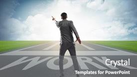  Presentation with businessman climbing the career ladder - Beautiful slide deck featuring businessman walking towards his career backdrop and a  colored foreground