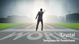  Presentation with career - Beautiful presentation design featuring businessman walking towards his career backdrop and a  colored foreground