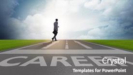  Presentation with businessman climbing the career ladder - Slide deck enhanced with businessman walking towards his career background and a gray colored foreground