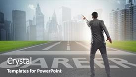  Presentation with businessman climbing the career ladder - PPT layouts enhanced with businessman walking towards his career background and a gray colored foreground