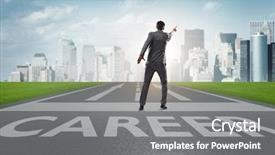  Presentation with career - Beautiful slide deck featuring businessman walking towards his career backdrop and a gray colored foreground