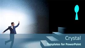 Presentation with keyhole - Presentation design featuring businessman walking towards keyhole in challenge concept background and a ocean colored foreground