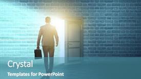  Presentation with open door - Beautiful presentation design featuring businessman walking towards open door backdrop and a teal colored foreground