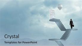  Presentation with walking - Presentation design with businessman walking up staircase to door in sky background and a light blue colored foreground