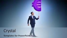  Presentation with euro - Slides enhanced with businessman walking with inflatable euro background and a light blue colored foreground