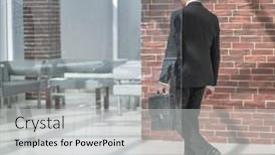  Presentation with office - Presentation theme featuring businessman-walks-in-his-office background and a light gray colored foreground