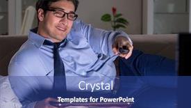  Presentation with late - Cool new slide deck with businessman watching tv at night late backdrop and a ocean colored foreground