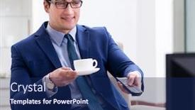  Presentation with watching tv - PPT theme consisting of businessman-watching-tv background and a navy blue colored foreground