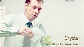  Presentation with respiration on plant - Theme featuring businessman watering plant in office background and a sky blue colored foreground