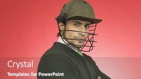 Presentation with cricket - Presentation theme having businessman wearing a cricket helmet background and a dark gray colored foreground