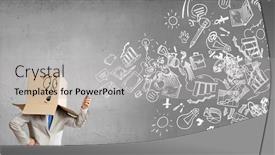  Presentation with box carton - PPT theme featuring businessman-wearing-carton-box background and a light gray colored foreground