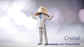  Presentation with box carton - PPT theme consisting of businessman wearing carton box with drawn emotions on head background and a sky blue colored foreground