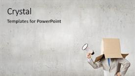  Presentation with box carton - Colorful slide deck enhanced with businessman-wearing-carton-box backdrop and a light gray colored foreground