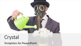  Presentation with gas - Theme featuring gasmask - businessman wearing gas mask isolated background and a white colored foreground