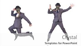  Presentation with nuclear weapons and gas mask - Presentation theme featuring businessman-wearing-gas-mask-isolated background and a white colored foreground