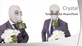  Presentation with gas - Presentation consisting of businessman-wearing-gas-mask-isolated background and a white colored foreground