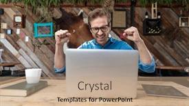  Presentation with front desk - Slide set featuring businessman-wearing-glasses-sitting background and a coral colored foreground