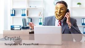  Presentation with hypocrisy - Beautiful PPT layouts featuring businessman wearing mask in hypocrisy concept backdrop and a soft green colored foreground
