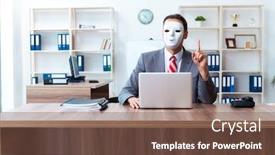  Presentation with hypocrisy - Slide deck featuring businessman-wearing-mask-in-hypocrisy background and a violet colored foreground