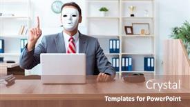  Presentation with hypocrisy - Beautiful presentation featuring businessman-wearing-mask-in-hypocrisy backdrop and a coral colored foreground